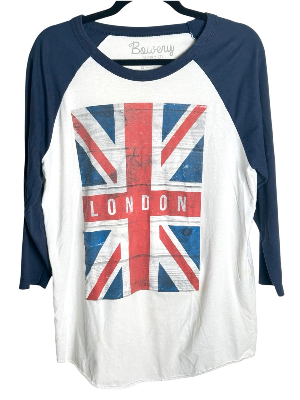 Bowery Supply Co London Union Jack Graphic Raglan 3/4 Sleeve Tee Size L